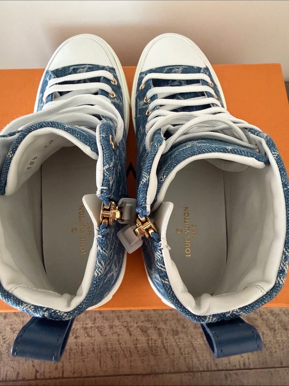 Louis Vuitton Blue Denim Monogram High-Top Sneakers - Picture 11 of 14
